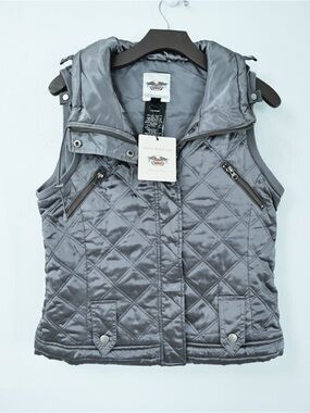 Harley-Davidson Quilted Hooded Puffer Vest Bikers - Gray Women’s New with Tags